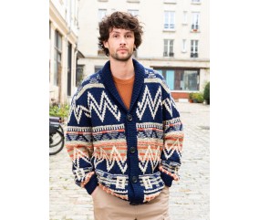 Veste jacquard col châle Salomon homme - Patron tricot Bergère de France