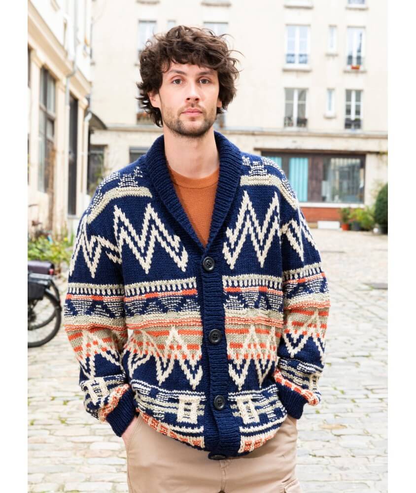 Veste jacquard col châle Salomon homme - Patron tricot Bergère de France