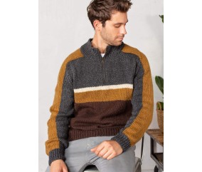 Pull color block col camionneur femme - Patron tricot Bergère de France