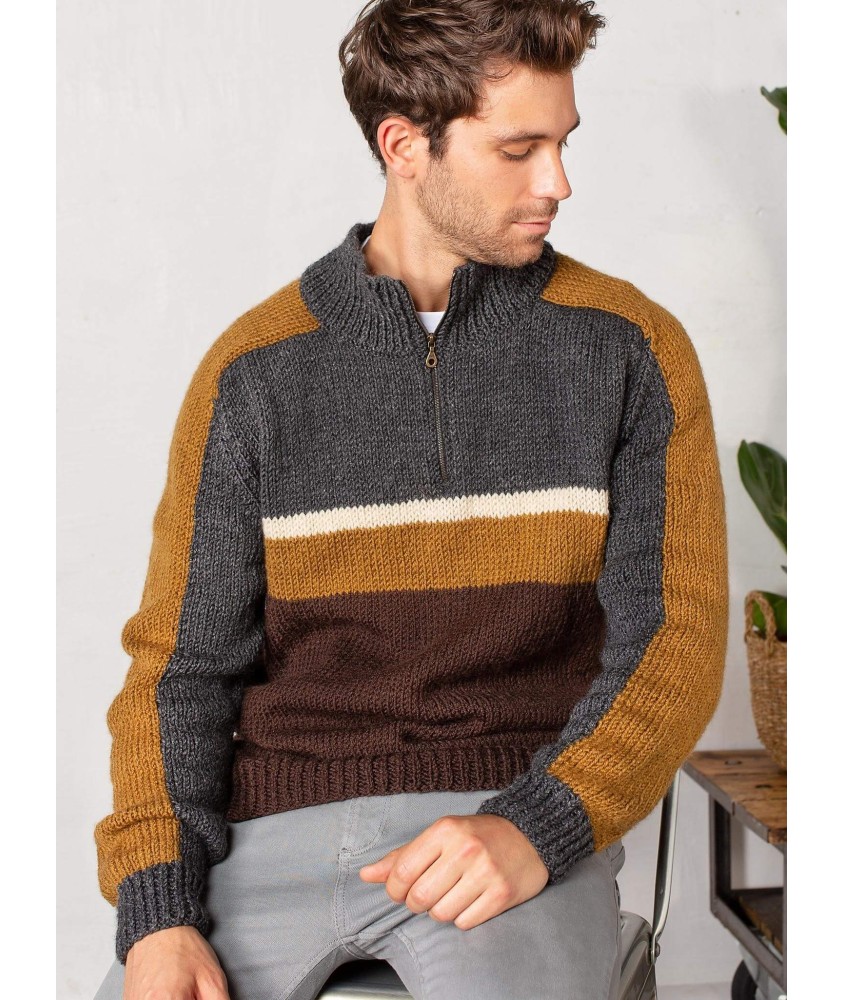 Pull color block col camionneur femme - Patron tricot Bergère de France