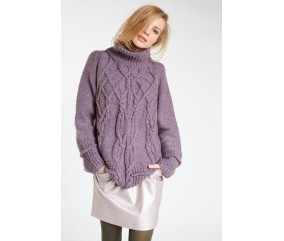 Pull à torsades col fantaisie femme - Patron tricot Bergère de France