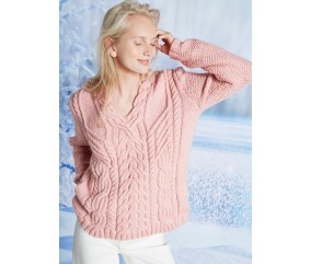 Pull à torsades col V femme - Patron tricot Bergère de France