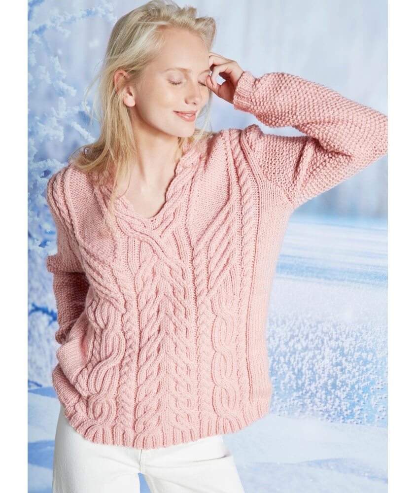 Pull à torsades col V femme - Patron tricot Bergère de France