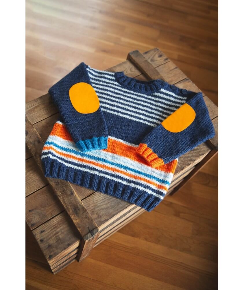 Pull rayé à coudières enfant - Patron tricot Bergère de France