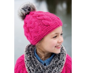 E-MODELE ENFANT - BONNET À TORSADES POMPON FOURRURE - BERGÈRE DE FRANCE
