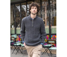 E-MODELE HOMME - PULL À TORSADES COL ZIPPÉ DARIUS - BERGÈRE DE FRANCE