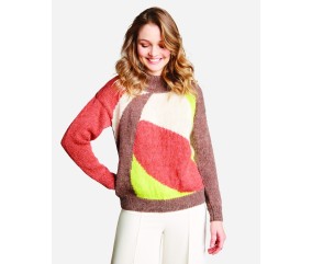 E-MODELE FEMME - PULL COL MONTANT JACQUARD GÉOMÉTRIQUE - BERGÈRE DE FRANCE