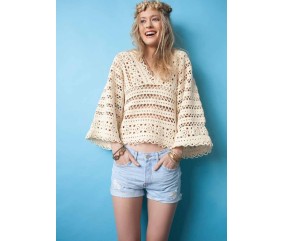 Pull AU CROCHET MANCHES 3/4 Phildar - patron crochet femme PDF (photo du modèle porté)