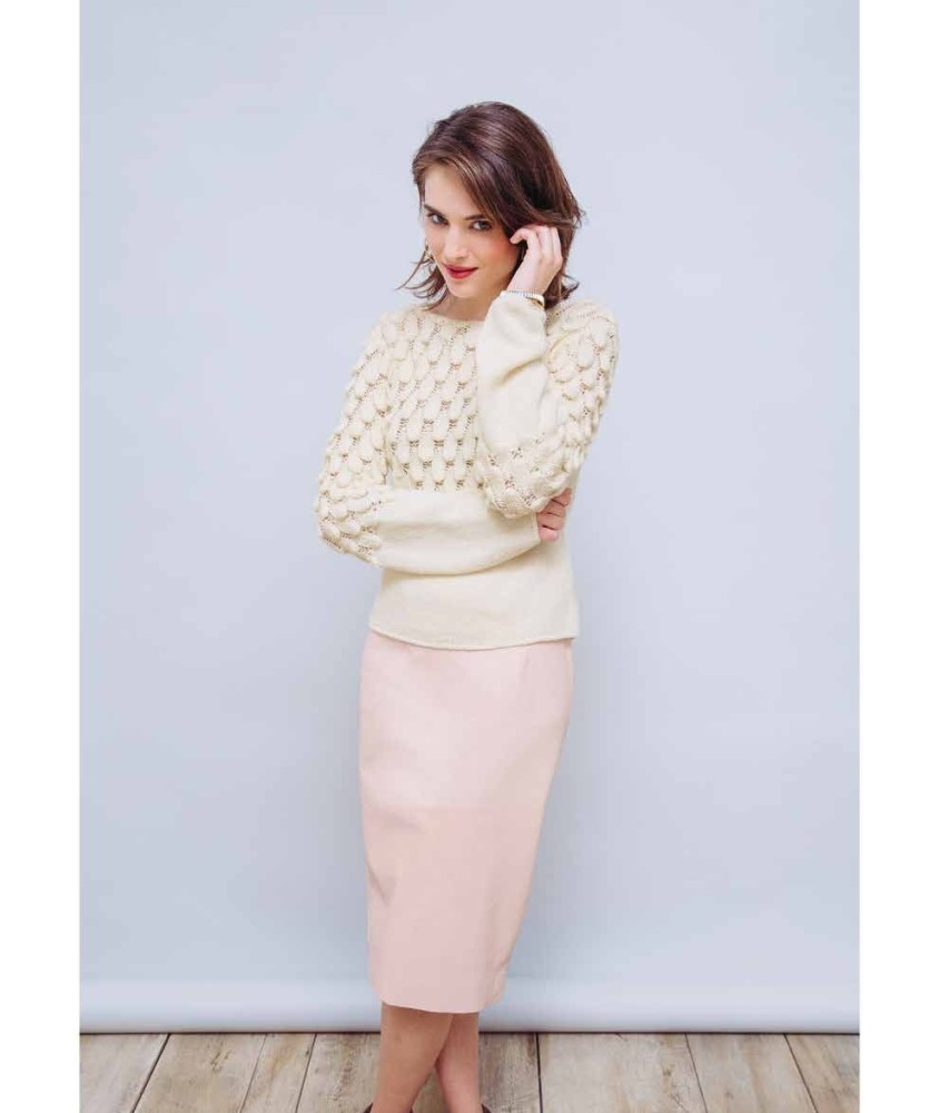 Pull ECRU PARTNER 3,5 Phildar - patron tricot femme PDF (photo du modèle porté)