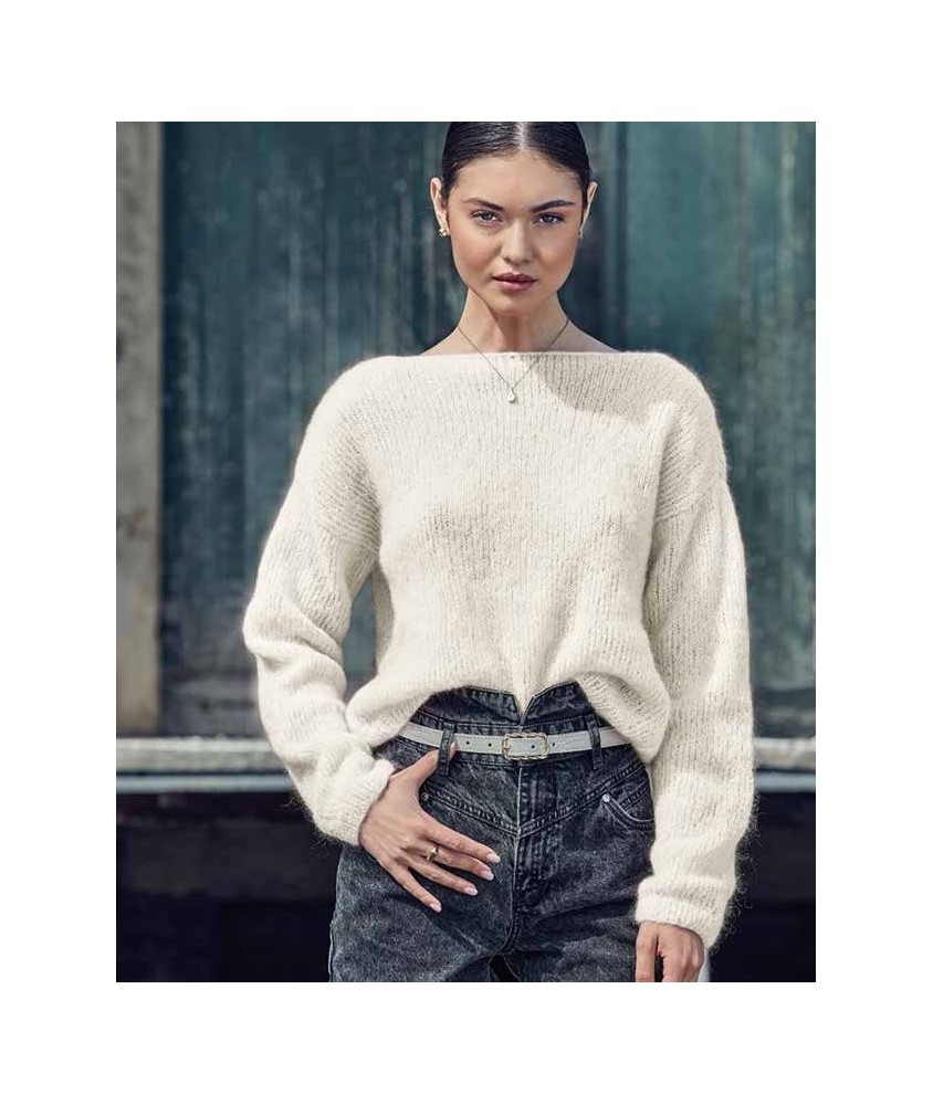 Pull ROSY Phildar - patron tricot femme PDF (photo du modèle porté)