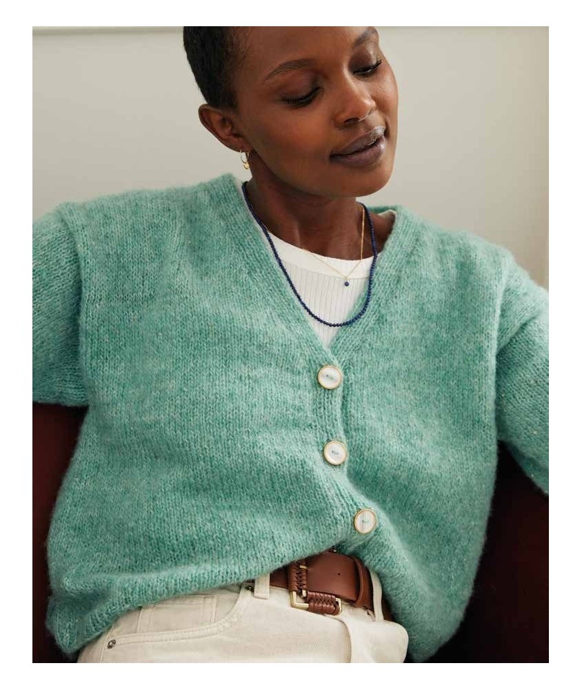 Gilet ROMELIE Phildar - patron tricot femme PDF (photo du modèle porté)
