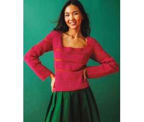 Pull long TROPIQUE AU CROCHET Pingouin - patron crochet femme PDF (photo du modèle porté)