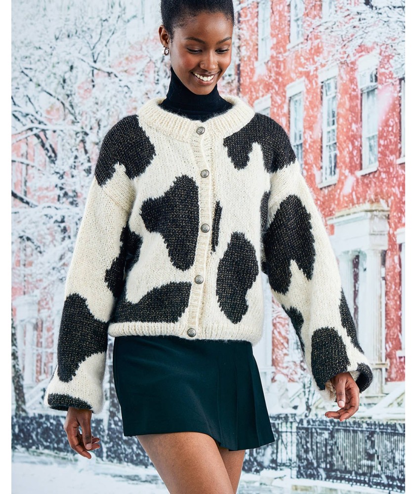 Veste ROCKAWAY Pingouin - patron tricot femme PDF (photo du modèle porté)