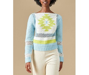 Pull ANOKI AU CROCHET Pingouin - patron crochet femme PDF (photo du modèle porté)