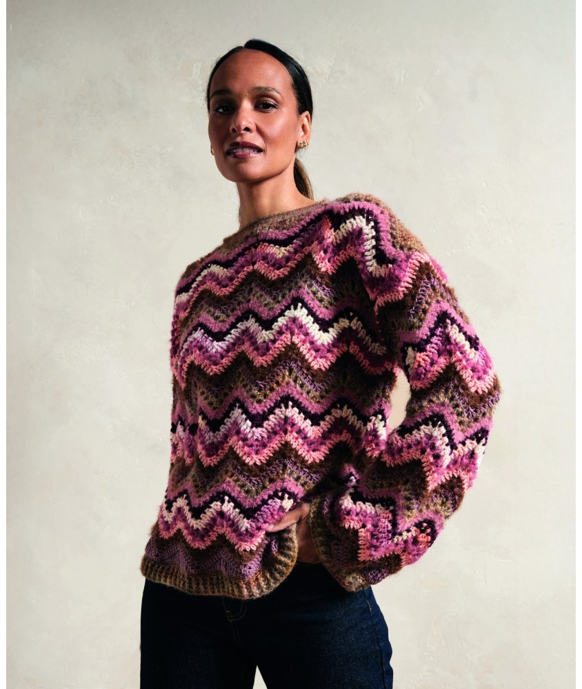 Pull ANNA rayé multicolore - Patron crochet Phildar