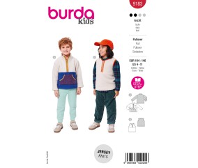 Patron Burda Kids n°9183 – Pull enfant à zip et poche kangourou Tailles 104-146
