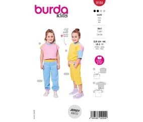 Patron Burda Kids n°9184 – T-shirt enfant manches courtes ou sans manches Tailles 104-146