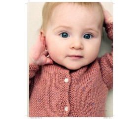 Catalogue Phildar n°281 Layette et Enfant Tricot Automne/Hiver 2026-2027 - gilet bébé rose en Phil Iris
