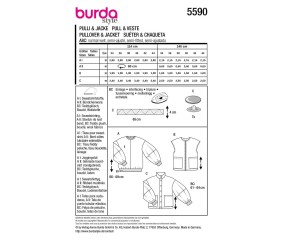 Patron Burda Style n°5590 – Pull, Veste & Gilet Femme Tailles 34-44 - plan de montage et fournitures