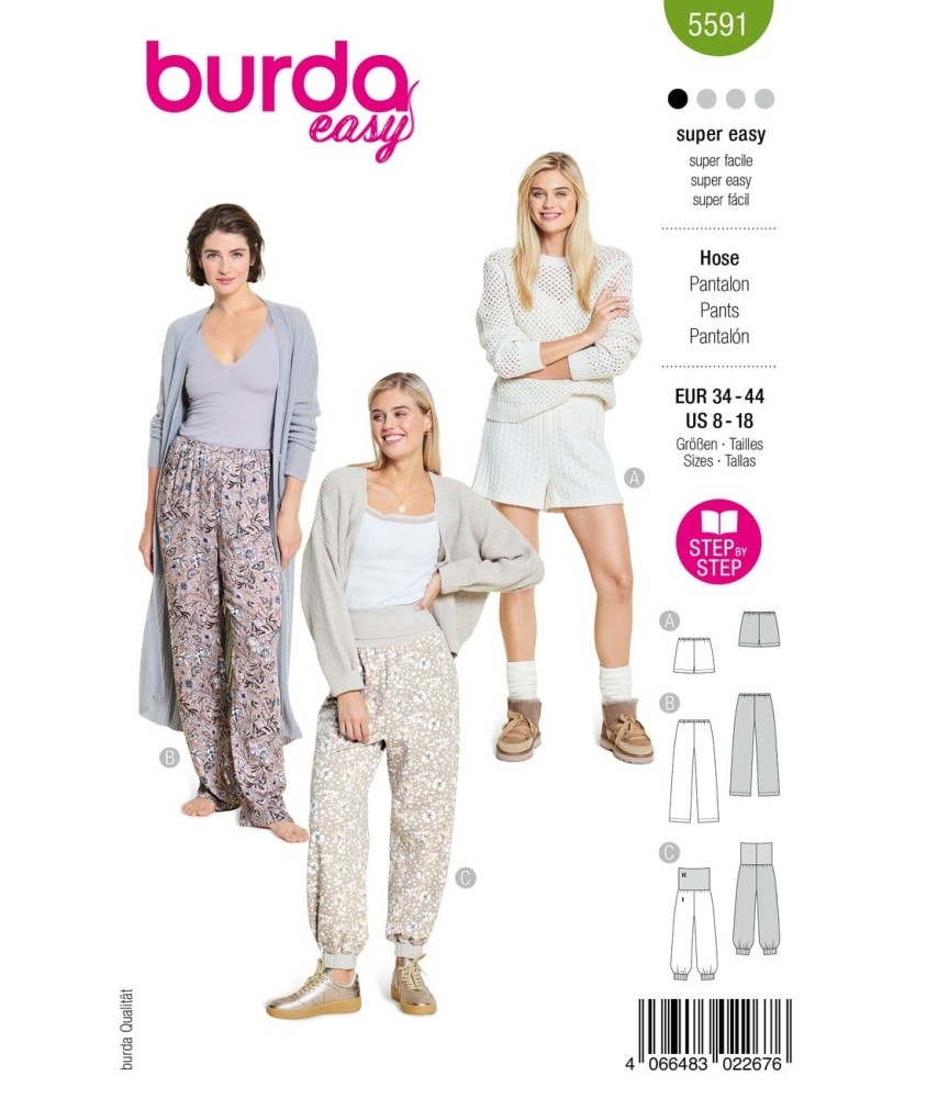 Patron Burda Easy n°5591 – Pantalon & Short Femme Tailles 34-44 - pochette du patron, recto