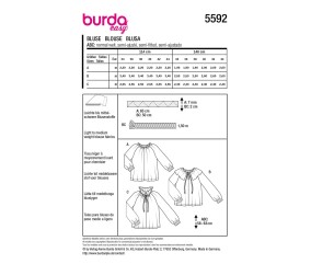 Patron Burda Easy n°5592 – Blouse Raglan Bohème Femme Tailles 34-44 - plan de montage et fournitures