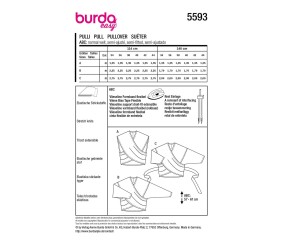 Patron Burda Easy n°5593 – Pull Cache-Cœur & Débardeur Femme Tailles 34-44 - plan de montage et fournitures