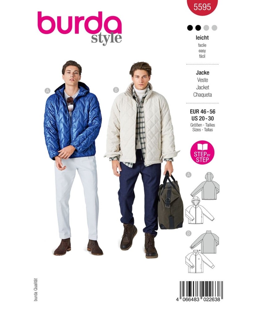 Patron Burda Style n°5595 – Veste Matelassée Homme Tailles 46-56 - pochette du patron, recto