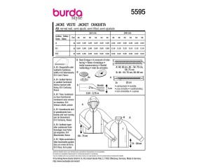 Patron Burda Style n°5595 – Veste Matelassée Homme Tailles 46-56 - plan de montage et fournitures