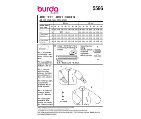 Patron Burda Style n°5596 – Veste Courte Femme Tailles 34-46 - plan de montage et fournitures