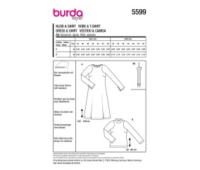 Patron Burda Style n°5599 – Robe & Haut Jersey Femme Tailles 34-46 - plan de montage et fournitures