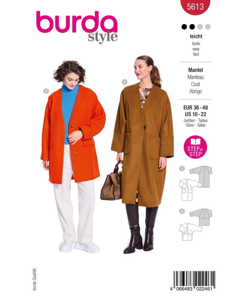 Patron Burda Style n°5613 – Manteau & Veste Raglan Femme Tailles 36-48 - pochette du patron, recto