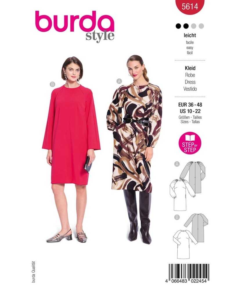 Patron Burda Style n°5614 – Robe Manches Froncées Femme Tailles 36-48 - pochette du patron, recto