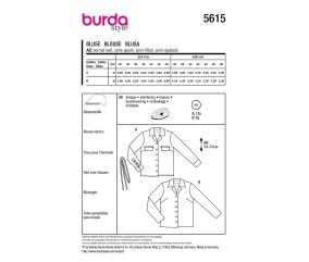 Patron Burda Style n°5615 – Chemisier Classique Femme Tailles 36-48 - plan de montage et fournitures