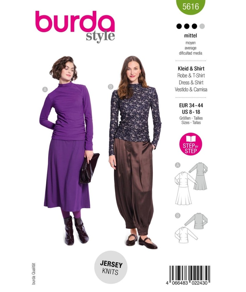 Patron Burda Style n°5616 – Robe & Haut Drapés Jersey Femme Tailles 34-44 - pochette du patron, recto