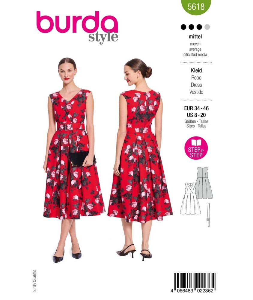 Patron Burda Style n°5618 – Robe à Plis Creux Femme Tailles 34-46 - pochette du patron, recto