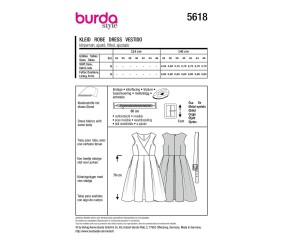 Patron Burda Style n°5618 – Robe à Plis Creux Femme Tailles 34-46 - plan de montage et fournitures