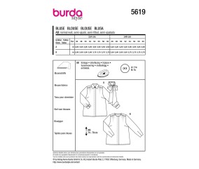 Patron Burda Style n°5619 – Blouse Col Nœud Femme Grandes Tailles 46-60 - plan de montage et fournitures