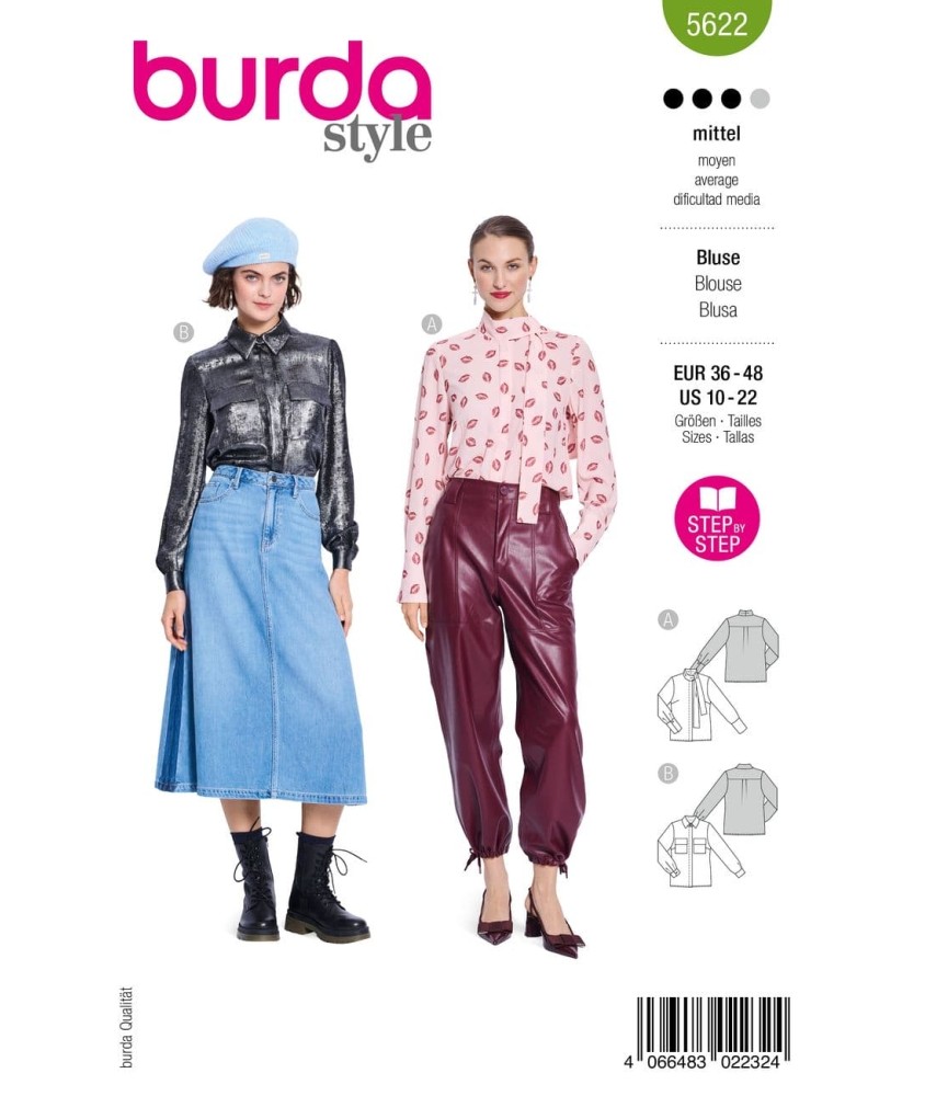 Patron Burda Style n°5622 – Blouse Col Nœud Femme Tailles 36-48 - pochette du patron, recto