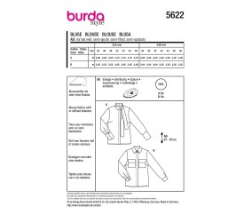 Patron Burda Style n°5622 – Blouse Col Nœud Femme Tailles 36-48 - plan de montage et fournitures