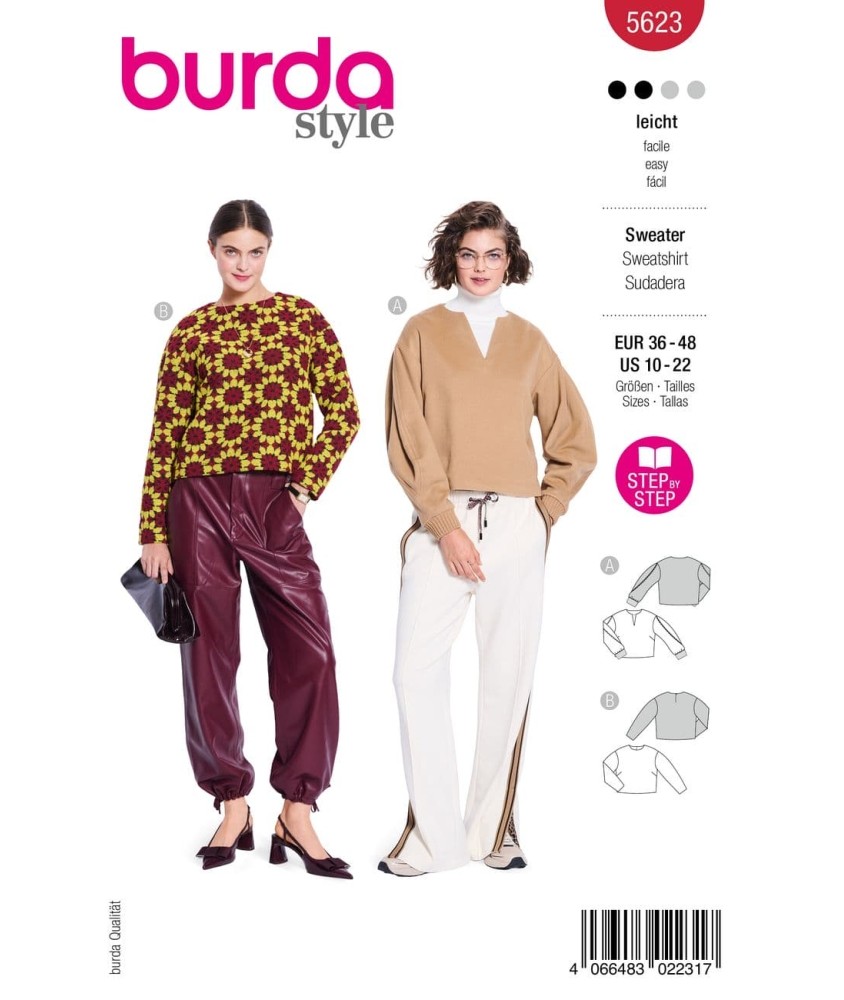 Patron Burda Style n°5623 – Sweat Court Manches Volume Femme Tailles 36-48 - pochette du patron, recto