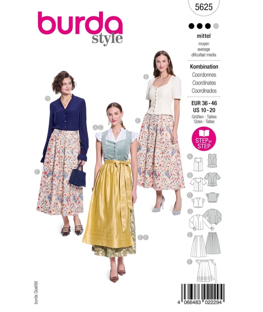 Patron Burda Style n°5625 – Dirndl, Blouse & Tablier Femme Tailles 36-46 - pochette du patron, recto
