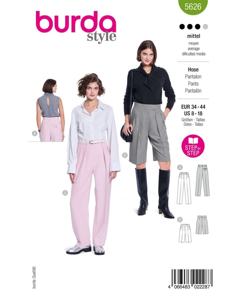 Patron Burda Style n°5626 – Pantalon Slim & Bermuda Femme Tailles 34-44 - pochette du patron, recto