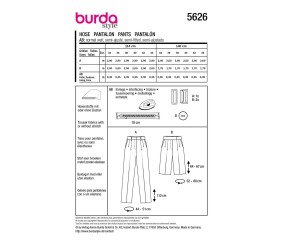 Patron Burda Style n°5626 – Pantalon Slim & Bermuda Femme Tailles 34-44 - plan de montage et fournitures