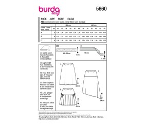 Patron Burda Easy n°5660 – Jupe Taille Élastiquée Femme Tailles 34-44 - plan de montage et fournitures