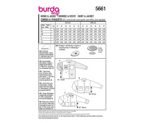 Patron Burda Easy n°5661 – Veste-Chemise Femme Tailles 34-44 - plan de montage et fournitures