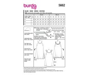 Patron Burda Easy n°5662 – Robe Nuisette Femme Tailles 34-44 - plan de montage et fournitures