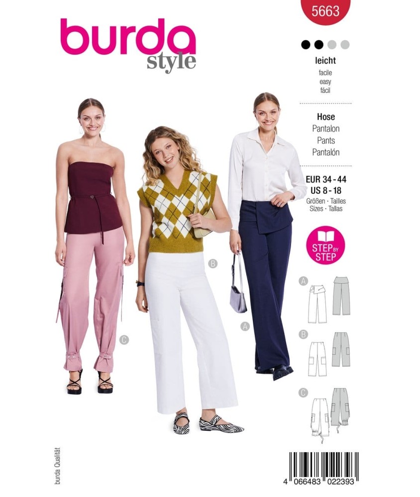 Patron Burda Style n°5663 – Pantalon Poches Plaquées Femme Tailles 34-44 - pochette du patron, recto