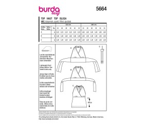 Patron Burda Easy n°5664 – Top Dos-Nu Femme Tailles 34-44 - plan de montage et fournitures