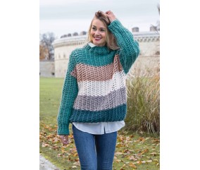 E-MODELE FEMME - PULL EN POINT AJOURÉ À LARGES BANDES ALASKA UNI - GRÜNDL