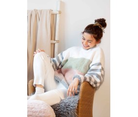 E-MODELE FEMME - PULL A LARGES RAYURES ET MANCHES BALLON SHETLAND - GRÜNDL